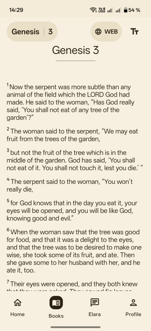 Offline-friendly Bible reading in Bible with Elara