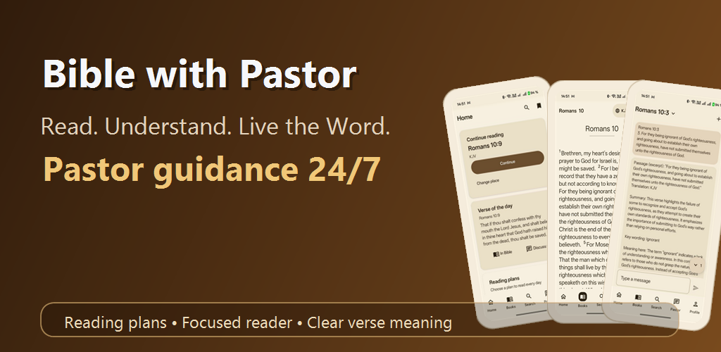 Google Play feature collage for Bible with Pastor
