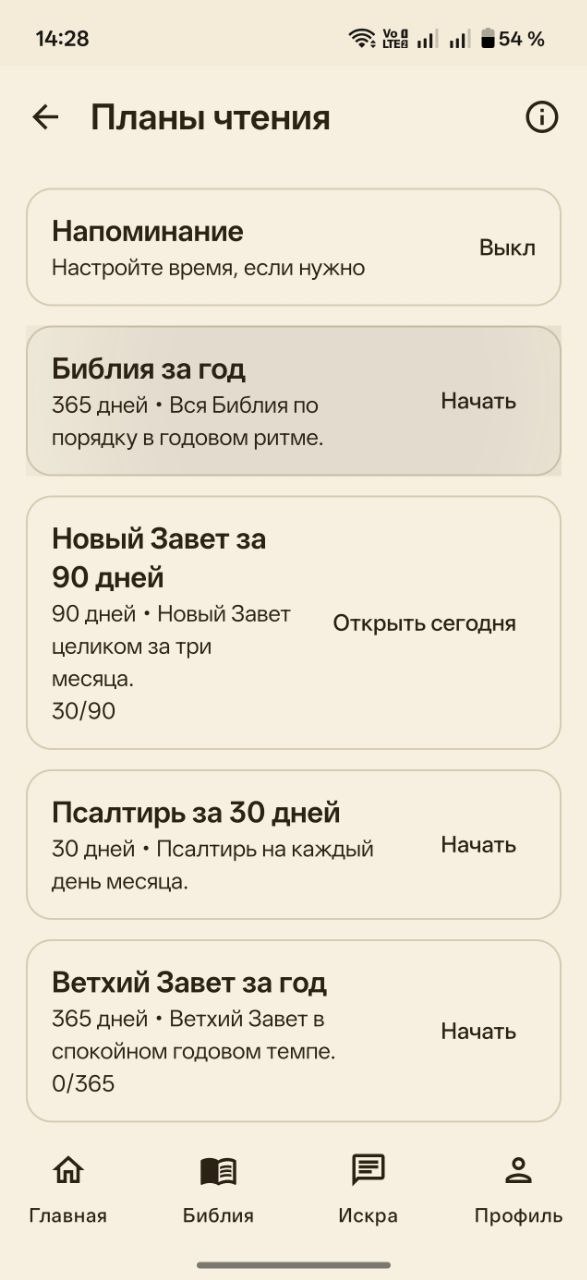 Список планов чтения