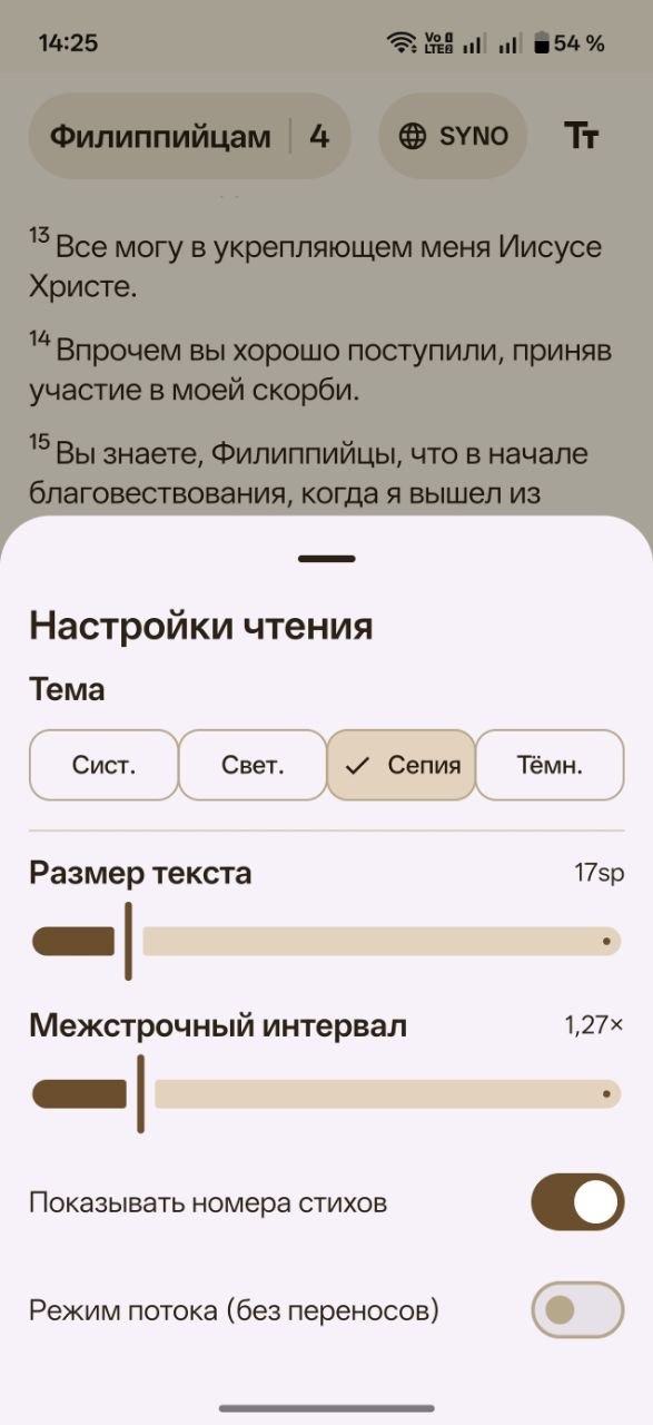 Настройки чтения